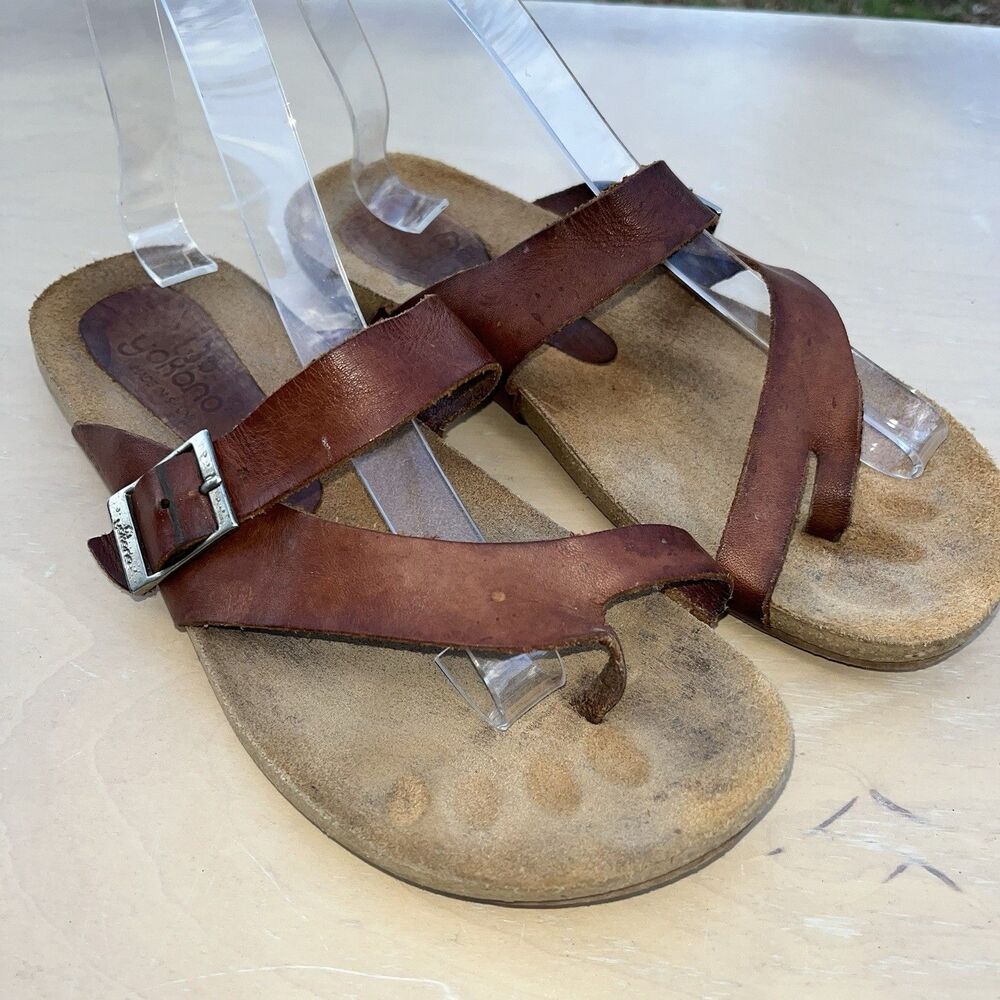 Yokono Womens Ibiza Brown Leather Thong Sandals Slip On Size 9 Made in Spain